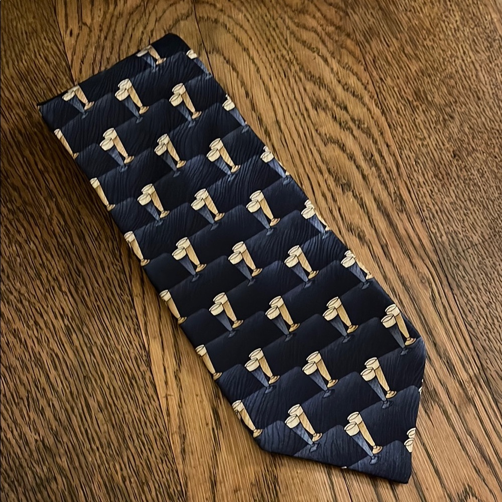 Gold and Blue Patterned Silk Tie